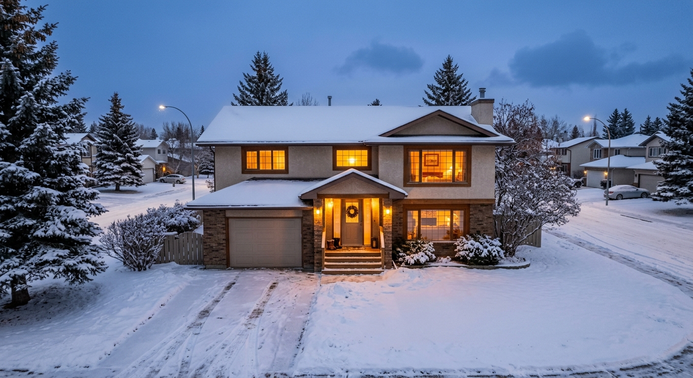 Canadian house with an overhead electrical service connection