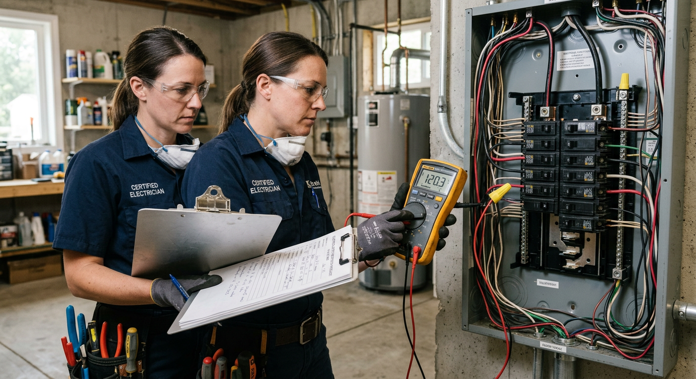 Electrical professional documenting panel condition for a property report